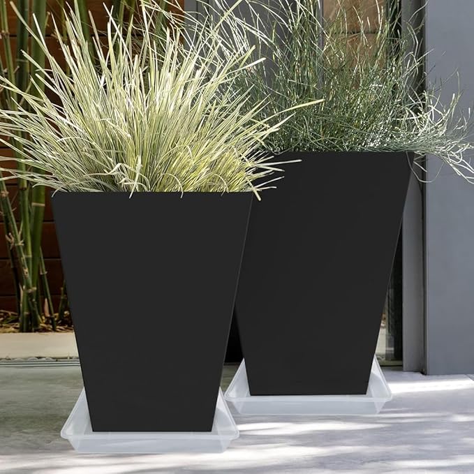 Square Plant Saucer 14 Inch 2 Pack, Strong Clear Plastic Flower Plant Pot Saucer, Square Planters for Indoors and Outdoors Plants, Garden Plant Saucers for Pots Plant Trays.