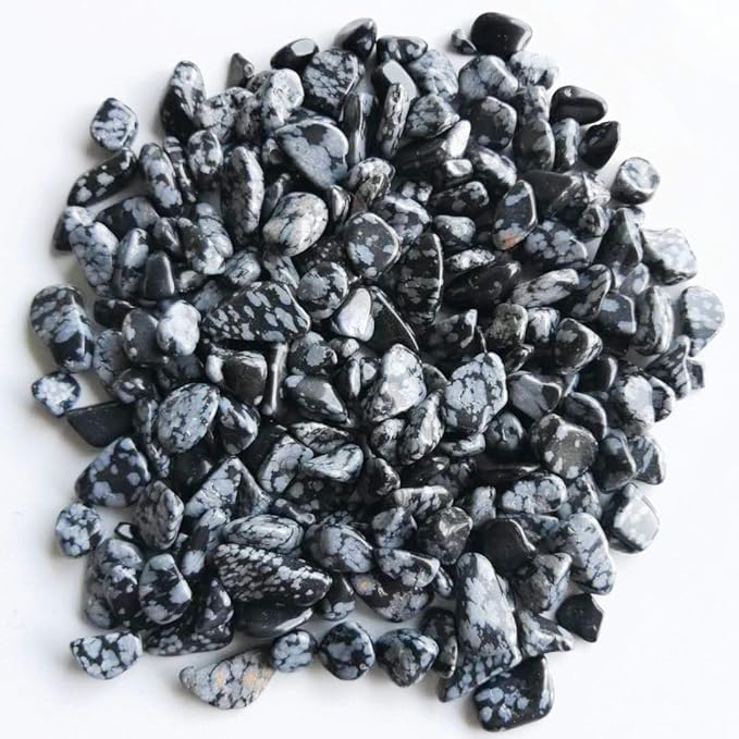 IMALY Snow Black Tumbled Chips Stone Polished Crushed Healing Crystal Quartz Pieces Irregular Shaped Stones for Home Decorative Stones Vases Plants Succulents 0.5lb