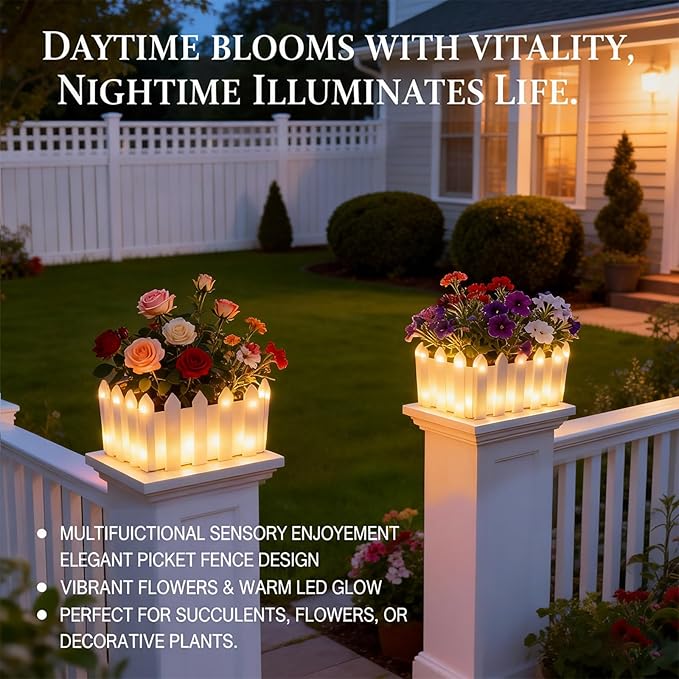 Solar Planter Lights Outdoor, 12-inch Rectangular LED Flower Pot with 8 Modes & Auto On/Off, IP65 Waterproof for Garden, Patio, Balcony, Pathway Decor, Gift for Garden Lovers (Warm White)