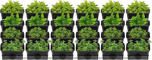 Wall-Mounted Vertical Garden Planter Set – 24 Self-Watering Planters with Drainage Pipe, Stackable Wall Planters for Indoor & Outdoor Use (Black, 24PCS)