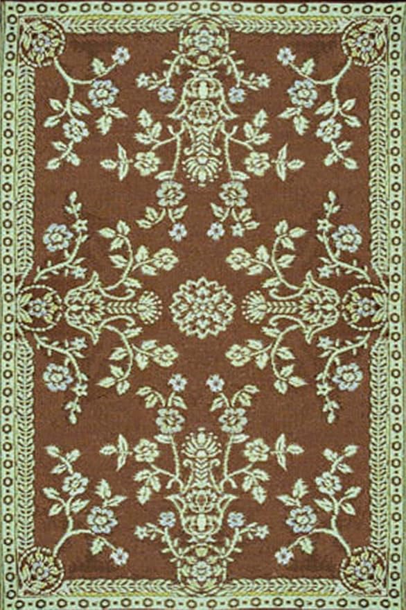 Mad Mats Outdoor Rug, Reversible Plastic Mat for Patio, Deck, Camping, Indoors, Oriental Garland, 4' x 6', Teal/Brown