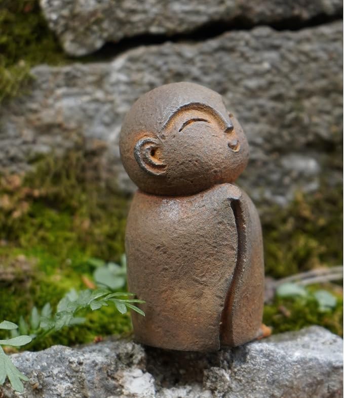 OwMell Japanese Jizo Monk Statue, Buddha Jizo Figurine Memorial Aquarium Statue Ornament - Praying Iron