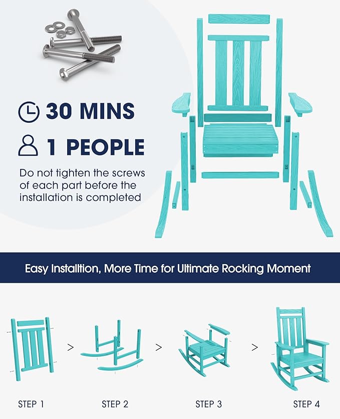KINGYES Outdoor Rocking Chair Set of 2, All-Weather Patio Rocking Chairs for Porch, HDPE Rocking Outdoor Chairs with High Back for Adult, Heavy Duty Outdoor Patio Rockers for Garden, Lawn, Aruba