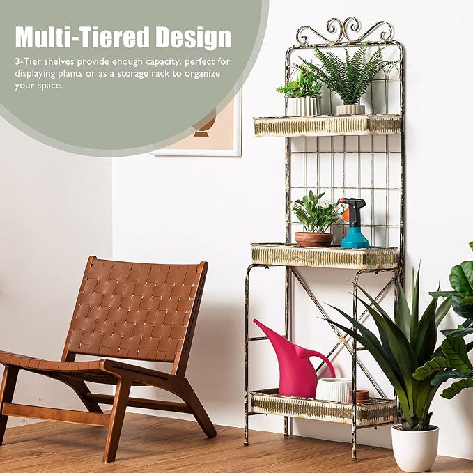 glitzhome 68" H Farmhouse Garden Planter 3 Tiers Metal Display Plant Stand Storage Shelf Indoor Outdoor Floor Standing Storage Organizer Rack