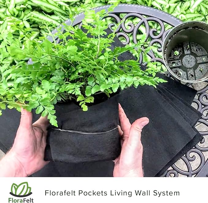 12-Pocket Living Wall Planting Modular Vertical Garden System - Rigid Waterproof Panel Kit Includes Water Wicking Root Wraps & Easy Hanging Tabs