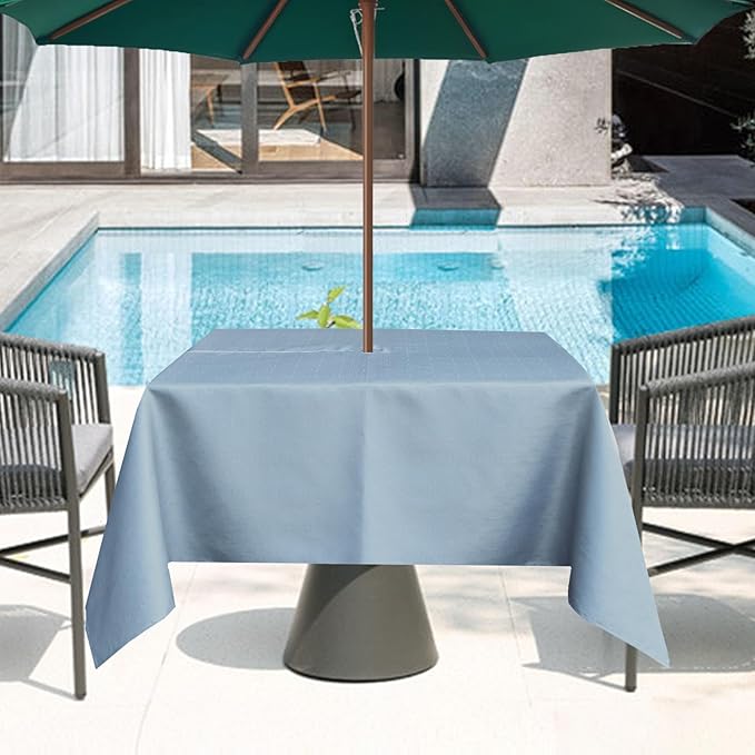 Outdoor Tablecloth Wrinkle-Free Stain Resistant Waterproof Polyester Fabric Table Cover with Zipper Umbrella Hole for Picnic/Party/Dinner/Patio Garden(60×60inch Square,Zippered,Blue Fog)