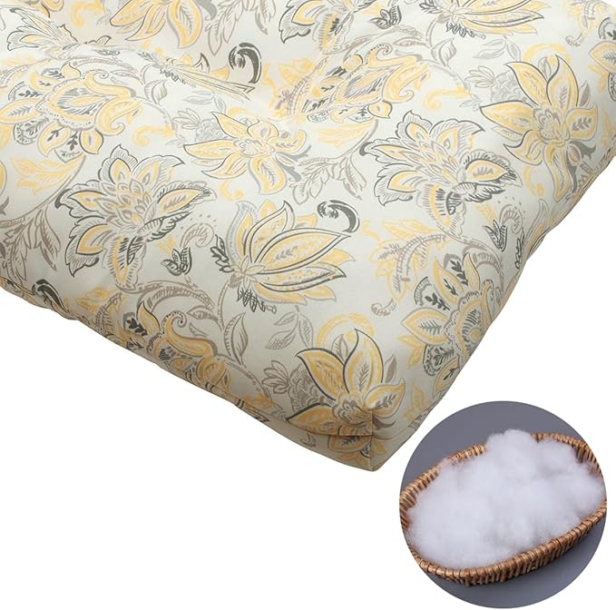 FUNHOME Outdoor Bench Cushion 48 x18 inch with Non-Slip Grips,Water Resistant Porch Swing Cushion,Bench Pillow Pads,Floral Tufted Cushions for Patio Garden Furniture,48" Seat Cushions(Yellow Flower)
