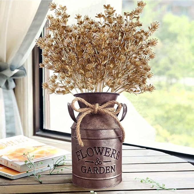 Artificial Christmas Flowers, Golden Baby Breath Gypsophila Plastic Plant Fake Plants for Wedding Bridal Bouquet Party Indoor Home Office Table Centerpieces Arrangements DIY Decoration - Gold 4 Pack