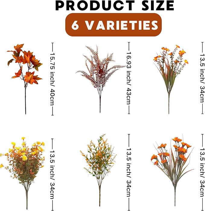 Fall Flowers Artificial for Thanksgiving Decoration, Artificial Mums for Outdoors, 10 Bundles Fake Fall Plants, Faux Mums for Outdoor Planters, Indoor Home Porch Decor (Early Harvest)