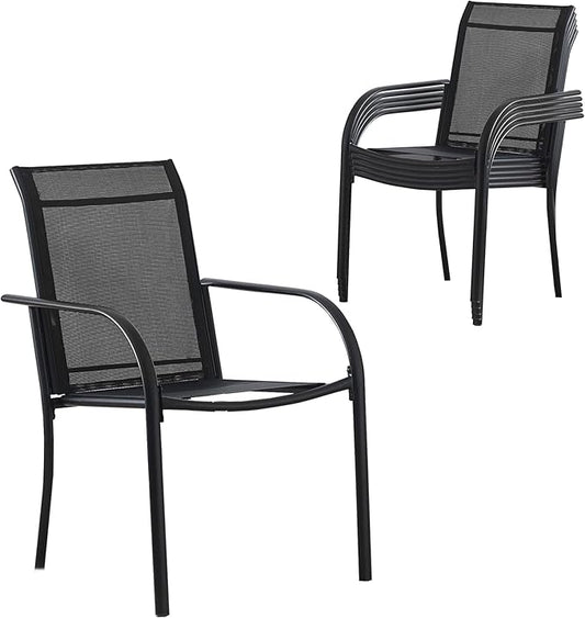 Outdoor Patio Dining Chairs Set of 6, Lightweight Stackable Patio Chairs with Curved Armrests & Wide Seat, Heavy Duty 300 lbs Capacity, Garden Chairs for Backyard, Deck, Poolside, Black