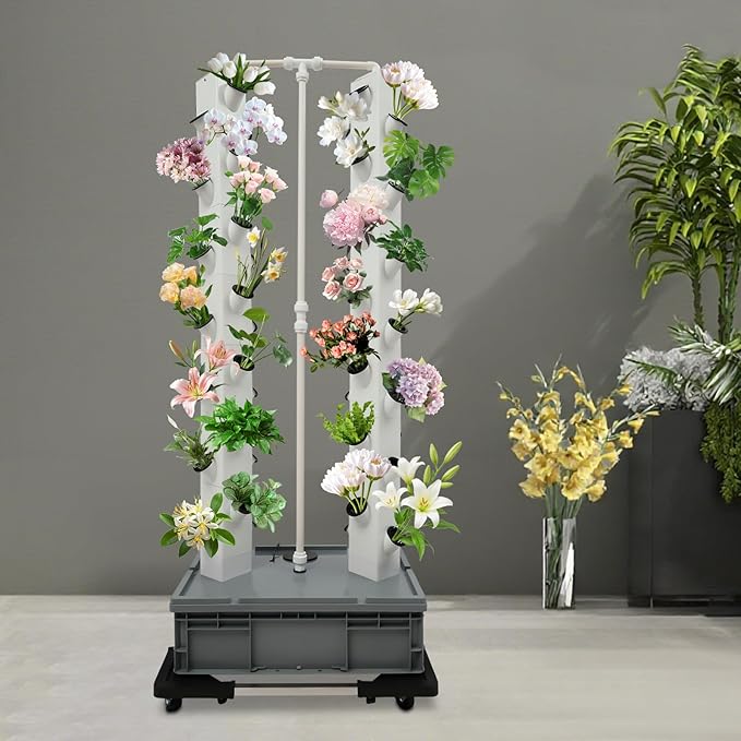 Hydroponic Growing System, 56-Plant Hydroponic Tower Outdoor Indoor Garden Vertical Planter Germination Kit with Water Pump, Intelligent Water Circulation & Timer Function for Gardening Lover (Black)