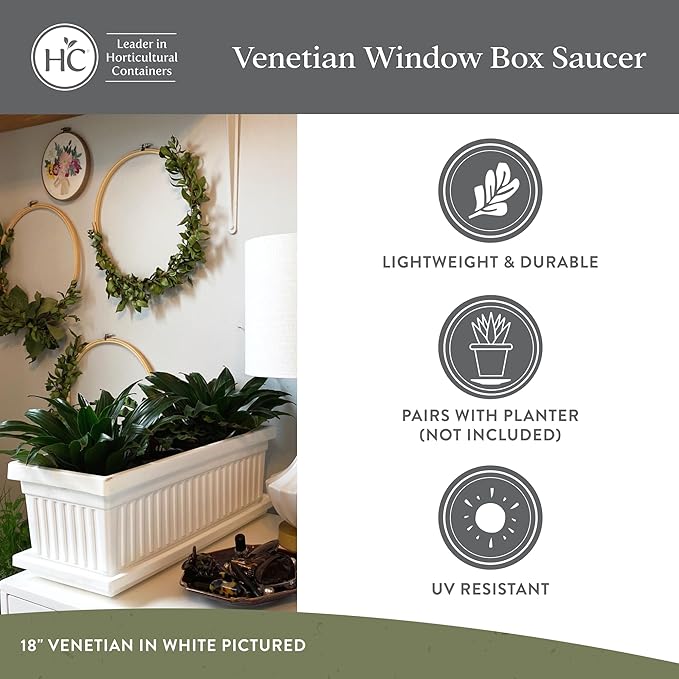 The HC Companies 17.5 Inch Venetian Rectangular Plant Saucer, Lightweight UV-Resistant Plastic Outdoor & Indoor Flower Pot Tray, 2-Pack Plant Pot Trays for Garden & Home Decor, Sandstone