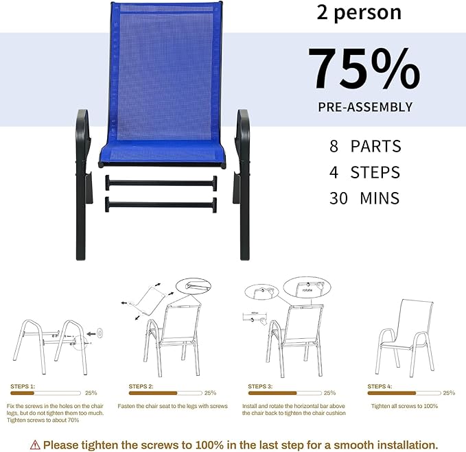 Stackable Outdoor Patio Dining Chairs with Backrest/Armrests for Lawn Garden Balcony Deck Camping-Set of 2 Or 4 (2, Navy Blue)