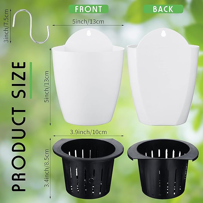 Yungyan 20 Sets 5" Self Watering Hanging Planter White Lazy Flower Pots Plastic Wall Propagation Window Wall Mount Planter with Hooks and Absorbent Cotton Ropes for Indoor Succulent Plants