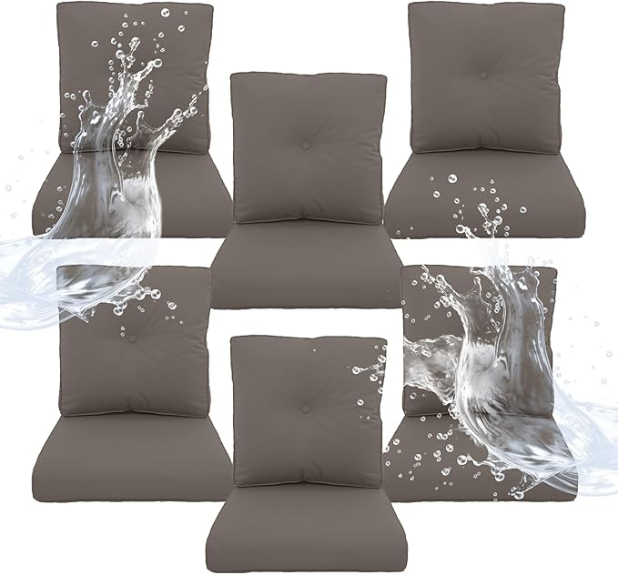 Outdoor Chair Cushions 6 Sets - 22 * 24" Patio Furniture Cushions with Removable Cover, 28D High Density Sponge Filling Outdoor Patio Cushions for Chairs, Rocker, Sofa and Loveseat - Grey