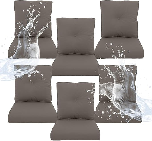 Outdoor Chair Cushions 6 Sets - 22 * 24" Patio Furniture Cushions with Removable Cover, 28D High Density Sponge Filling Outdoor Patio Cushions for Chairs, Rocker, Sofa and Loveseat - Grey