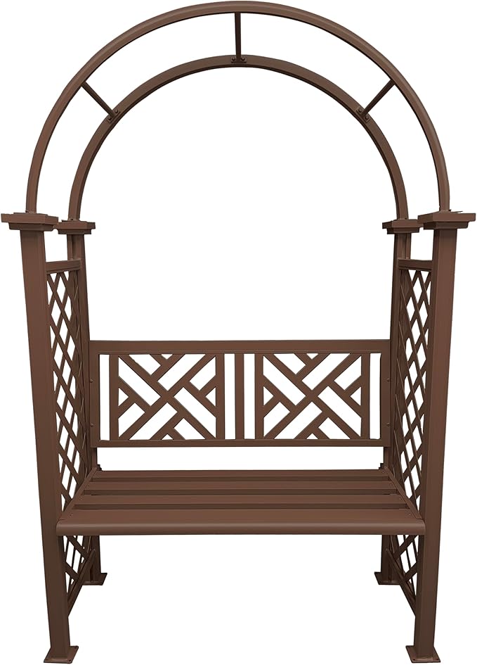 Oakland Living Brown Aluminum Garden Arbor Arch with 2-Seater Bench