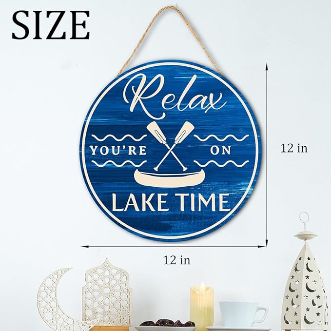Lake Gifts Wood Hanging Sign for House Home, Lake Life Wall Decor Sign for Bedroom Bathroom Living Room