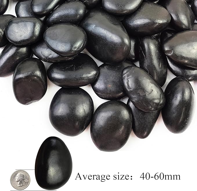 Polished Black River Rocks - 2-3 inch 10LB High Polished Decorative Pebbles, Stones for Landscaping, Natural River Rocks for Outdoor Décor, Plants,Vase Filler,Fish Tank
