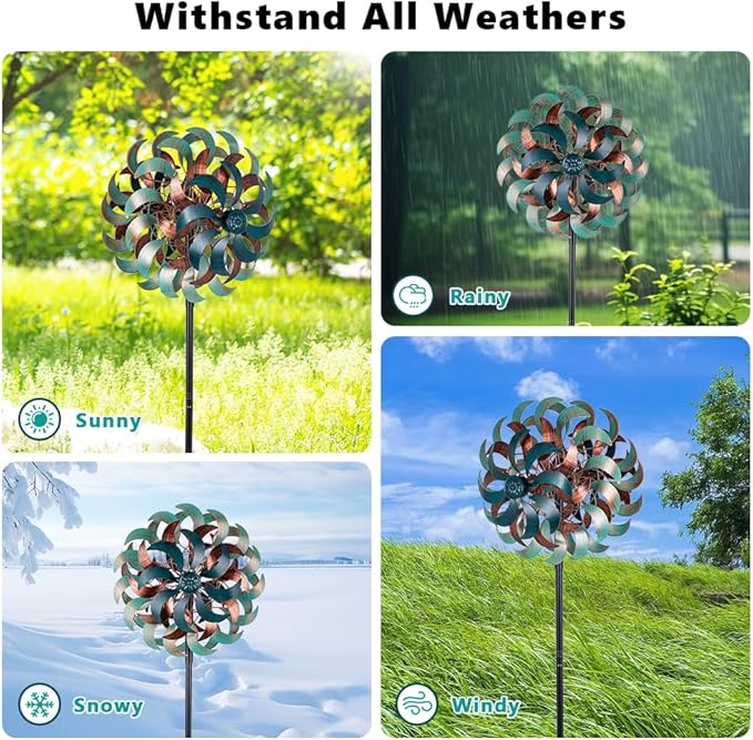 Stargarden Wind Spinners for Yard and Garden,Metal Wind Sculptures & Spinners, 6 Layers Windmill with Sturdy Stakes, Metal Yard Art Decoration