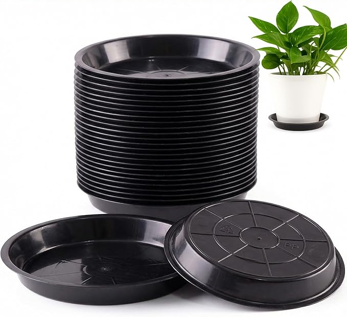 30 Pack Plant Saucer 13.4 Inches Plant Trays for Pots Plastic Round Drip Trays Flower Pot Saucers Black Planter Water Tray Plant Drainage Tray, Black
