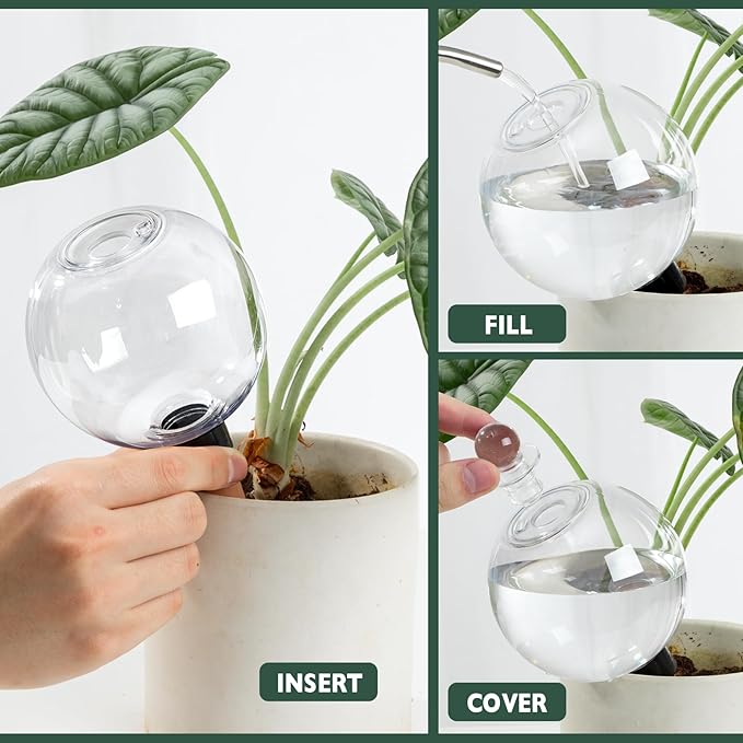 6 Pack Plant Watering Globes with Covers 17oz Self Watering Planter Insert, Plastic Water Bulbs, Indoor/Outdoor Plant Watering Devices for Automatic Drip Irrigation