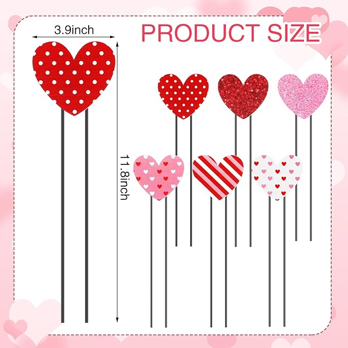 Pickmesh 6 Pcs 12" H Valentine's Day Metal Yard Sign Heart Valentine Metal Yard Stakes Barn Garden Stake for Planter Pot Walkway Pathway Outdoor Decor Lawn Decoration