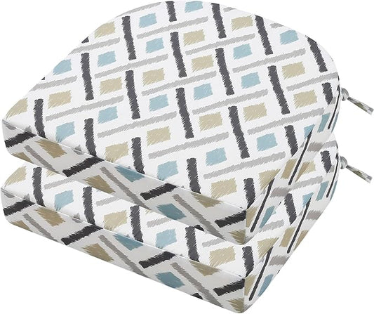 idee-home Outdoor Chair Cushions Set of 2, Thick 17" x 17" x 3" Outdoor Seat Cushions Patio Furniture Waterproof with Ties, Dining Pads