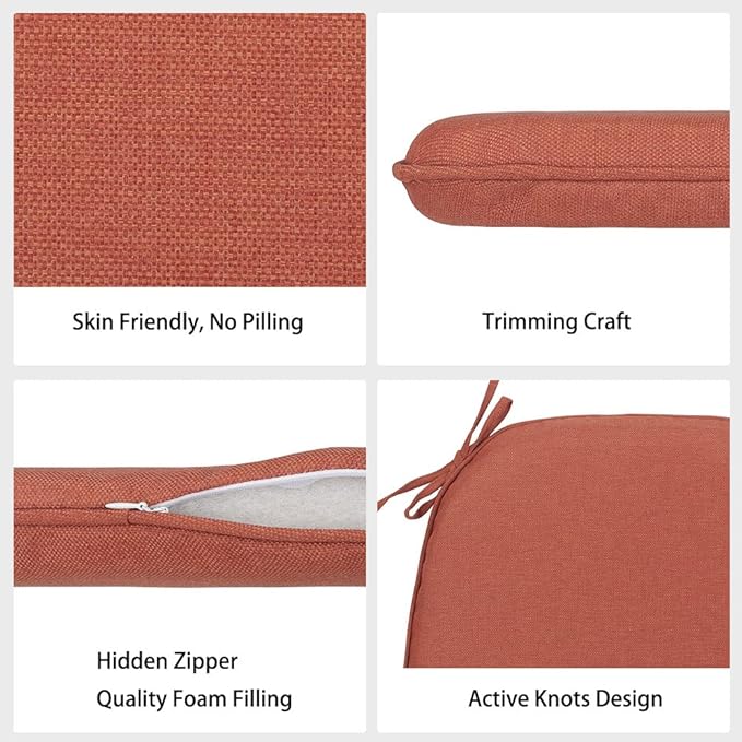 Magpie Fabrics Outdoor/Indoor 17"x16"x2" Chair Cushions with Ties Set of 2, Waterproof All Weather U-Shape Seat Pads Decoration for Patio Garden Furniture Home Office (Coral Red)