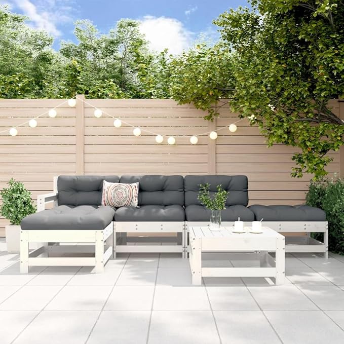 Garden Lounge Set White Solid Pine Wood Modular Lounge Set Garden Seating Ensemble for Pond Outdoor