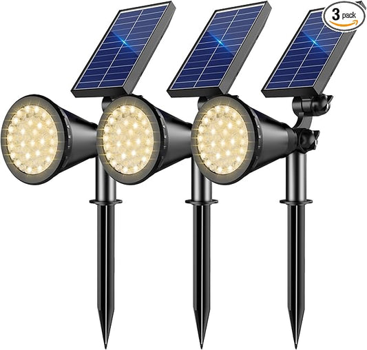 Solar Lights Outdoor Waterproof, 36 LEDs Adjustable Solar Spot Lights Outdoor, 2-in-1 Solar Powered Spotlight Landscape Lighting for Tree, Garden, Yard, Pathway- 3 Pack (Warm White)