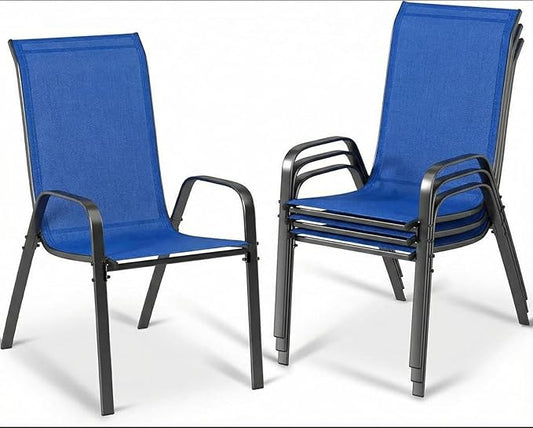MAMIZO Patio Dining Chairs, Stackable All Weather Teslin Chair, Heavy Duty Outdoor Breathable Chairs Set, w/Armrests, Upgraded Chair FeetW/Strenthened Iron Spacers, 330 LBS (4, Navy Blue)
