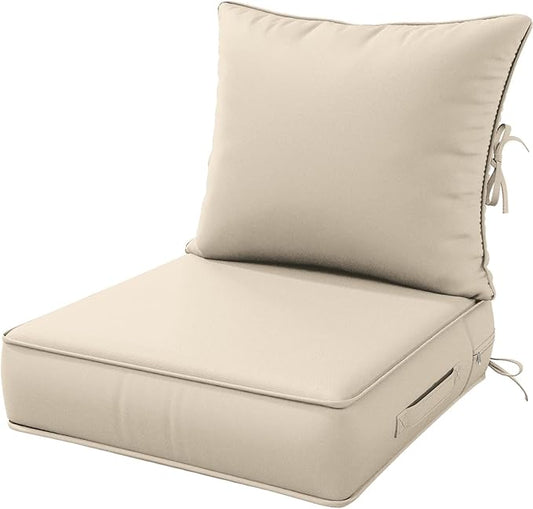 Outdoor Patio Chair Cushions Set 24 L X 24 W X 5 H Waterproof & Fade Resistant Deep Seat and Back Cushions with Removable Covers Outdoor Seat Cushion Set for Chairs and Sofas