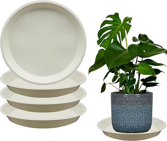 4 Pack 16 Inch Round Plant Saucers for Less 14 Inch Pot Indoors Outdoors Plant Trays for Pots Planter Saucer Plastic Drip Tray Planter Water Tray (White, 16"(4pcs))