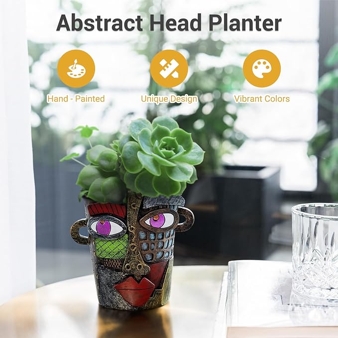 Abstract Face Planters Pots - Whimsical Hand-Painted Ceramic Face Pot for Succulents & Small Plants, Unique Planters for Indoor Garden Decor, Artistic Home & Office Desk Decoration
