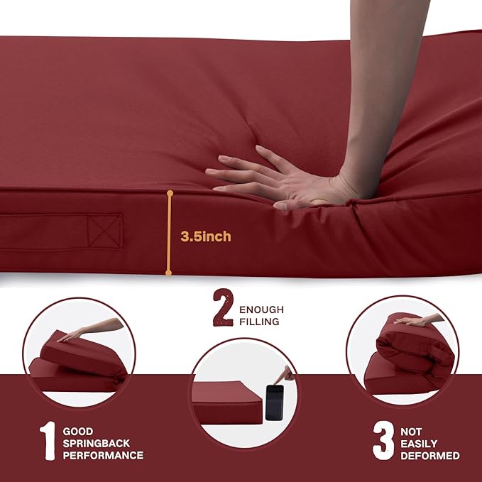 Outdoor Bench Cushion 4 inches Memory Foam Waterproof Patio Furniture Bench Cushion Porch Swing Cushion with Handle and Adjustable Strap, 36 x 18 Inch Burgundy