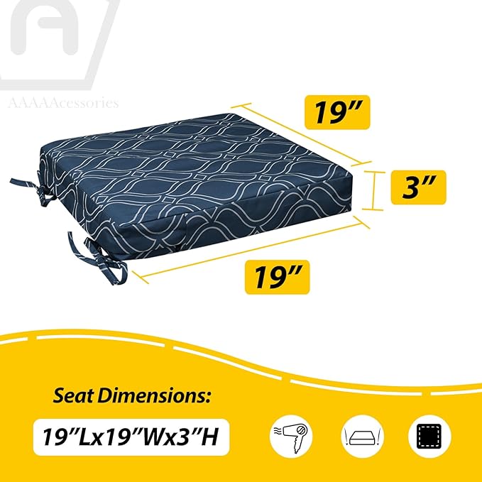 AAAAAcessories Outdoor Seat Cushions for Chairs, Waterproof, Fade-Resistant, 19" x 19" x 3", Patio Furniture Replacement Cushions, Set of 2, Slate Blue Vine Trellis