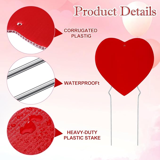 6 Pcs Valentine‘s Day Heart Decorative Planter Stakes Outdoor Decorative Flower Pots Signs with Happy Valentine‘s Day Yard Decorations Anniversary Wedding Supplies
