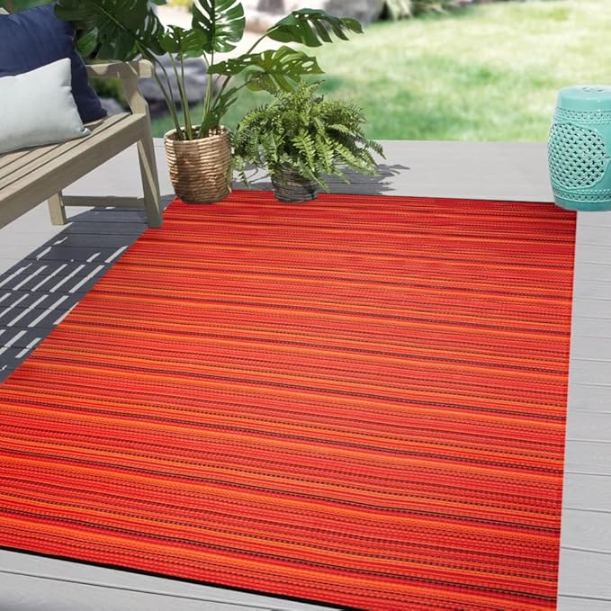 Outdoor/Indoor Rug Plastic Straw Rug Waterproof Portable Outdoor Mat, Easy to Clean and Fold,Perfect for Garden, Patio, Picnic, Decking-（Red，5x7Ft）