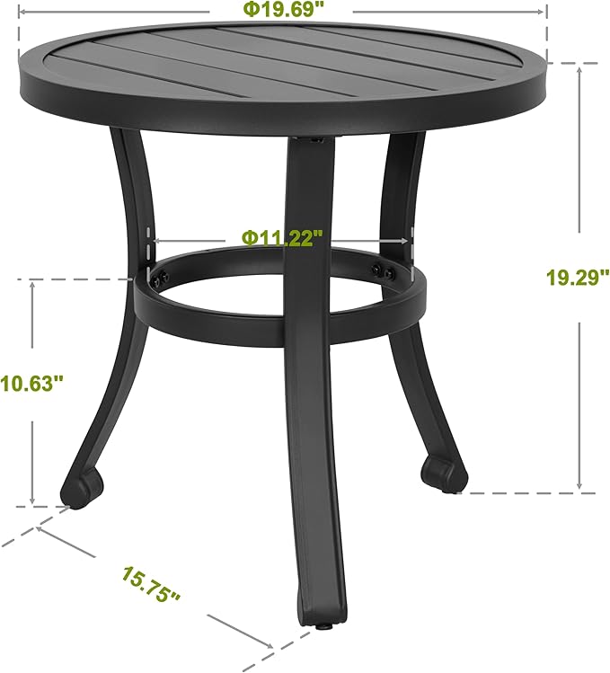 NUU GARDEN Metal Side Table, Weather Resistant 20" Patio Table, Outdoor Bistro Table, Outside End Table for Patio, Pool, Deck, Balcony, Porch, Outdoor or Indoor Use, Black