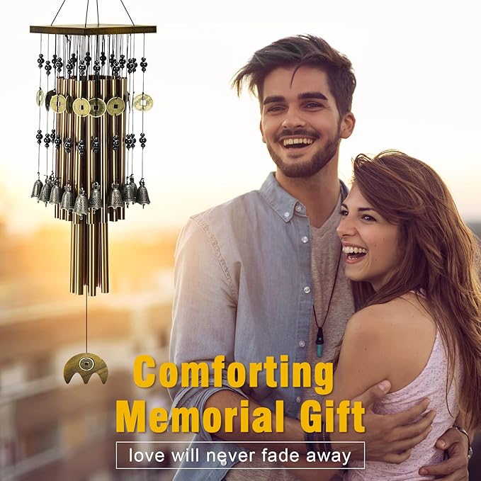 Wind Chimes for Outside, 30"Memorial Wind Chimes with 24 Copper Tubes and 16 Copper Bell for Garden,Patio,Window Wind Chime Hanging Decoration,Bronze Memorial Sympathy Wind Chime Gifts for Mom