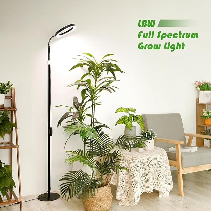 LBW Grow Lights for Indoor Plants with Stand Full Spectrum, Floor Plant Lights for Indoor Growing, 108 LEDs Standing Plant Lamp, 4/8/12H Auto Timer, 6 Brightness,68inchs Height Adjustable,7.8 Diameter