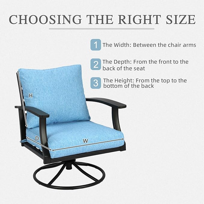 Aoodor 25" x 25" Patio Deep Seat Cushion Set, Water Resistant & Fade Resistant Outdoor Furniture Cushions with Adjustable Straps for Patio, Deck, Garden, Lake Blue