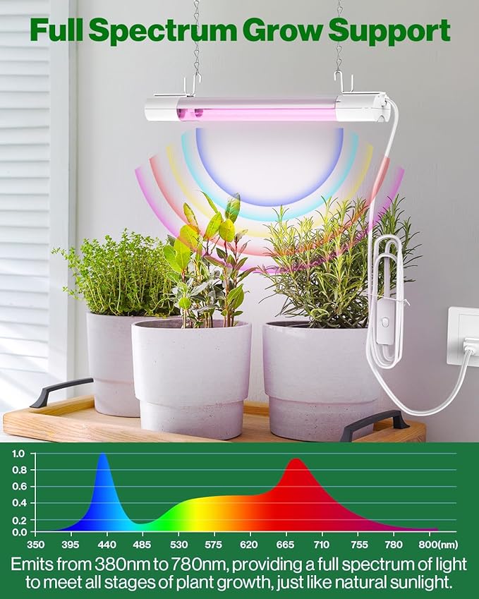 Sunco 1ft Grow Light LED, 10W, Full Spectrum, for Seed Starting, Seedling, Indoor Plants, Plug in Suspended Fixture, Link Up to 16, Inline Switch, ETL 2 Pack.