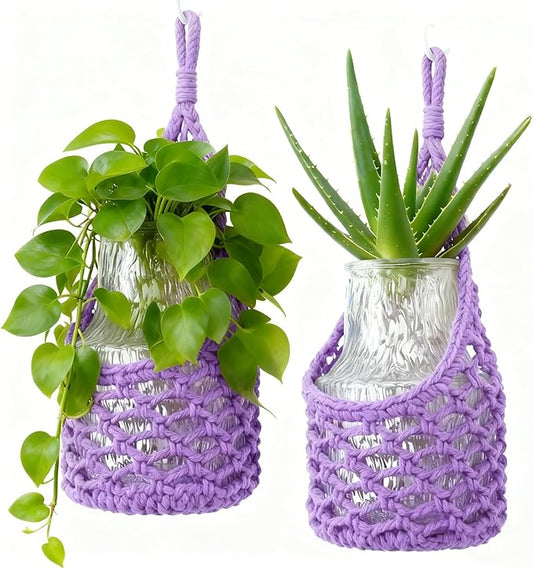 Macrame Wall Plant Hanger, Hanging Planter Basket Holder, Wall Planters for Indoor Plants, for Up to 6 Inch Pot (Purple, 6-Inch)
