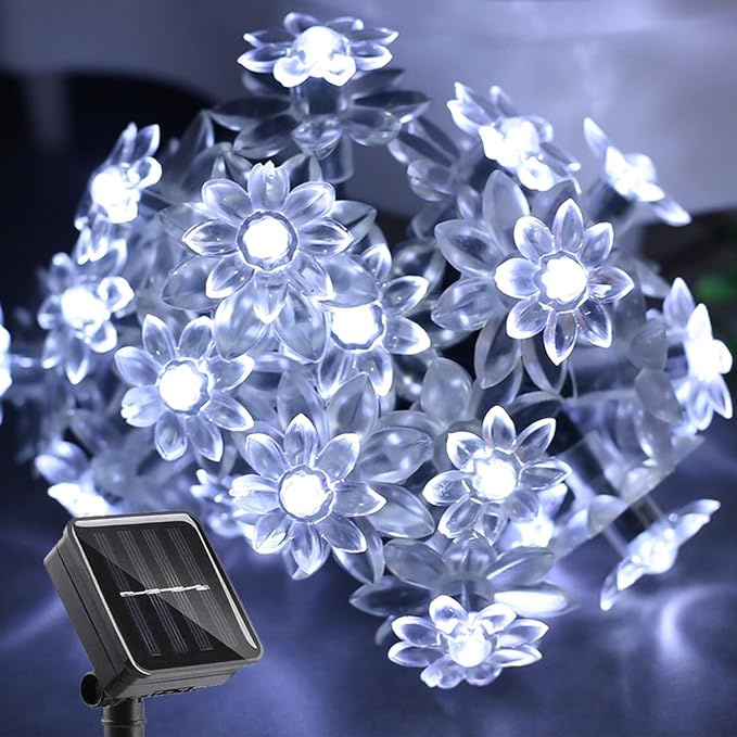 ITICdecor Solar Flower String Lights Outdoor Waterproof 50 LED Upgraded Flower Fairy Light for Garden Fence Patio Yard Christmas Tree Lawn Party (Cool White)