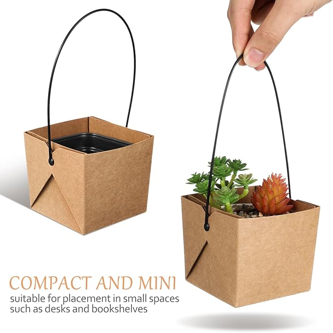 Kisangel Waterproof Buffalo Kraft Paper Mini Succulent Pots Set of 12 with Drainage Holes Small Indoor Outdoor Plant Planters for Home Garden Decoration 3.15X3.35X3.15 Inches