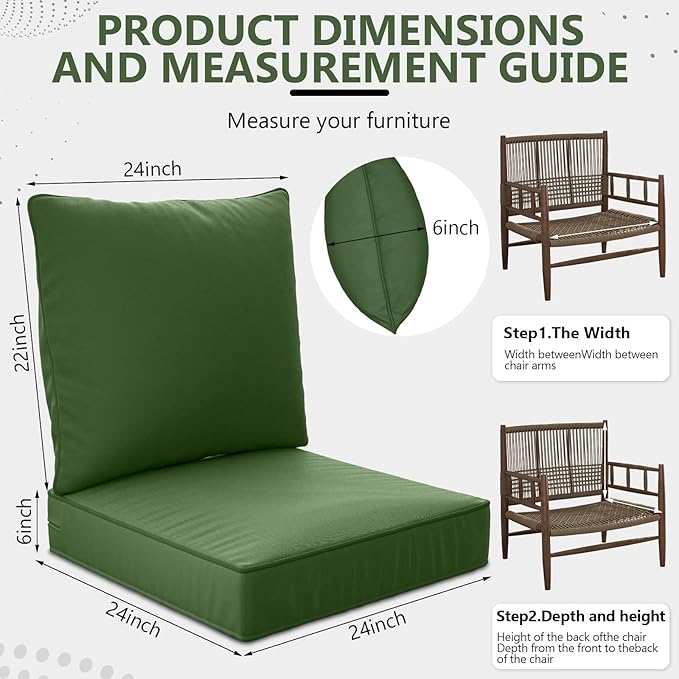 24" x 24" x 6" Outdoor Deep Seat Cushions Set - 6 Set Waterproof & Fade Resistant Patio Furniture Replacement Cushions, Non-Slip Outdoor Cushions Fit Loveseats, Couches, Chairs, and Sofas