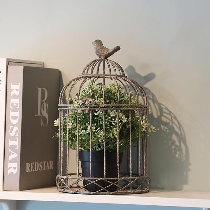 Rustic Metal Planter Holder Vintage Iron Birdcage Flower Planter Farmhouse Metal Climbing Vine Stand Antique Candle Holder Decoration for Garden Patio Balcony Outdoor Indoor Decor