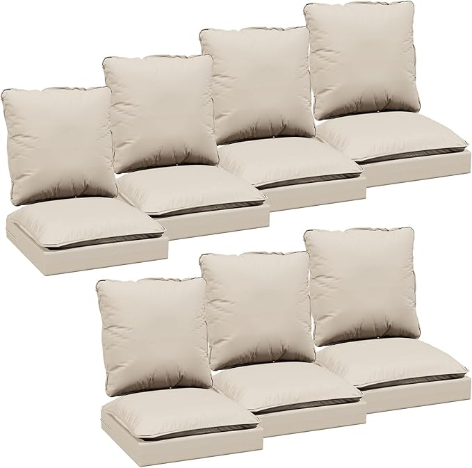 Joyside Outdoor Chair Cushions Set, 24x24 Inch Smile Patio Furniture Cushions, 6’’ Thick, Double-Layer, Water Resistant & Fade Resistant, Outdoor Replacement Cushions for Seat and Sofa